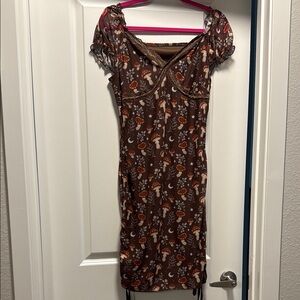 ROMWE Brown Fairycore Mushroom Dress